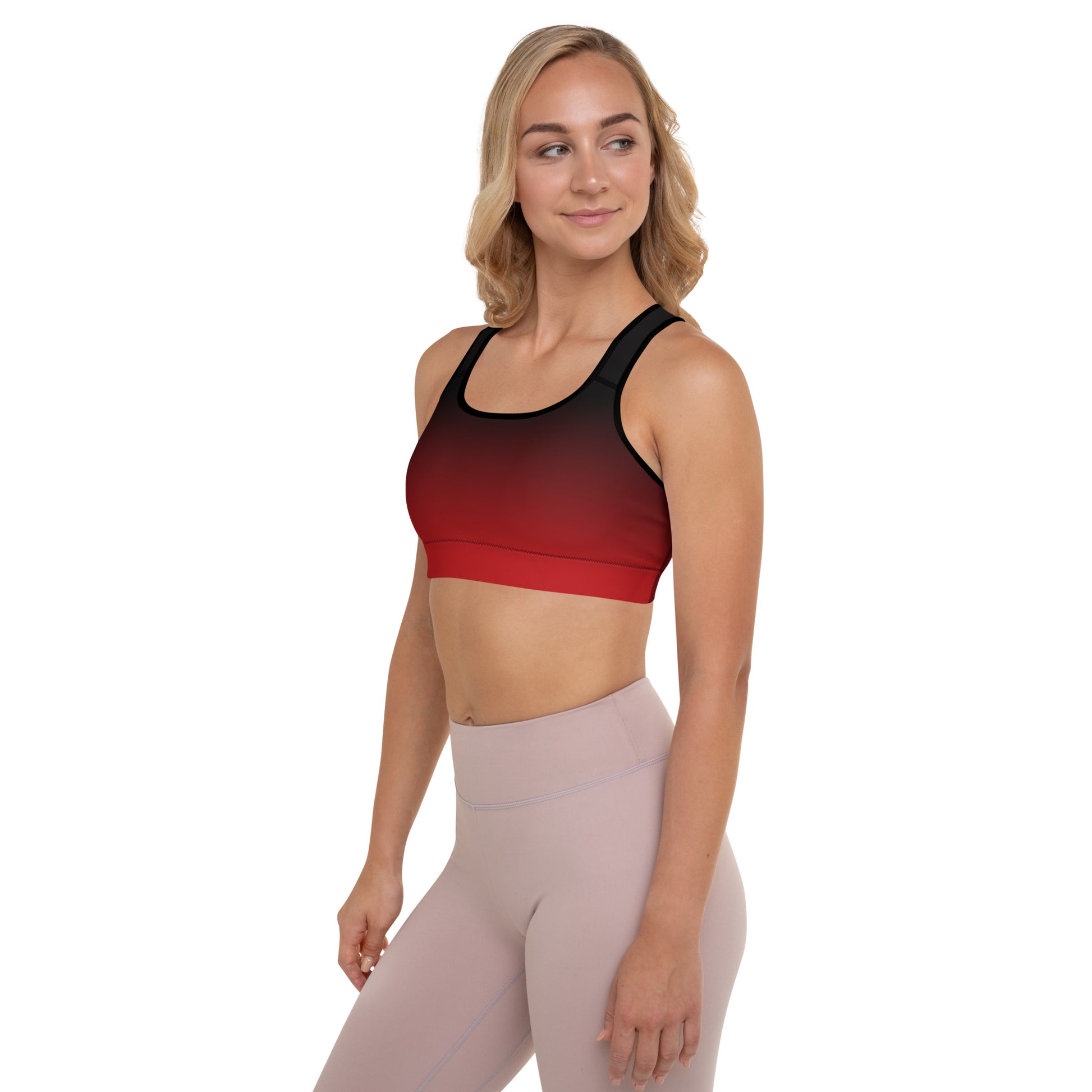 Red Black Ombre Padded Sports Bra, Gradient Tie Dye Moisture Wicking Yoga  Fitness Workout Designer Training Top for Women