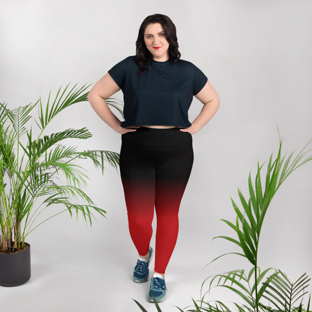 Red Black Ombre Plus Size Women Leggings, Tie Dye Printed Designer Workout  Gym Sports Fun Yoga Pants Tights (2XL-6XL)