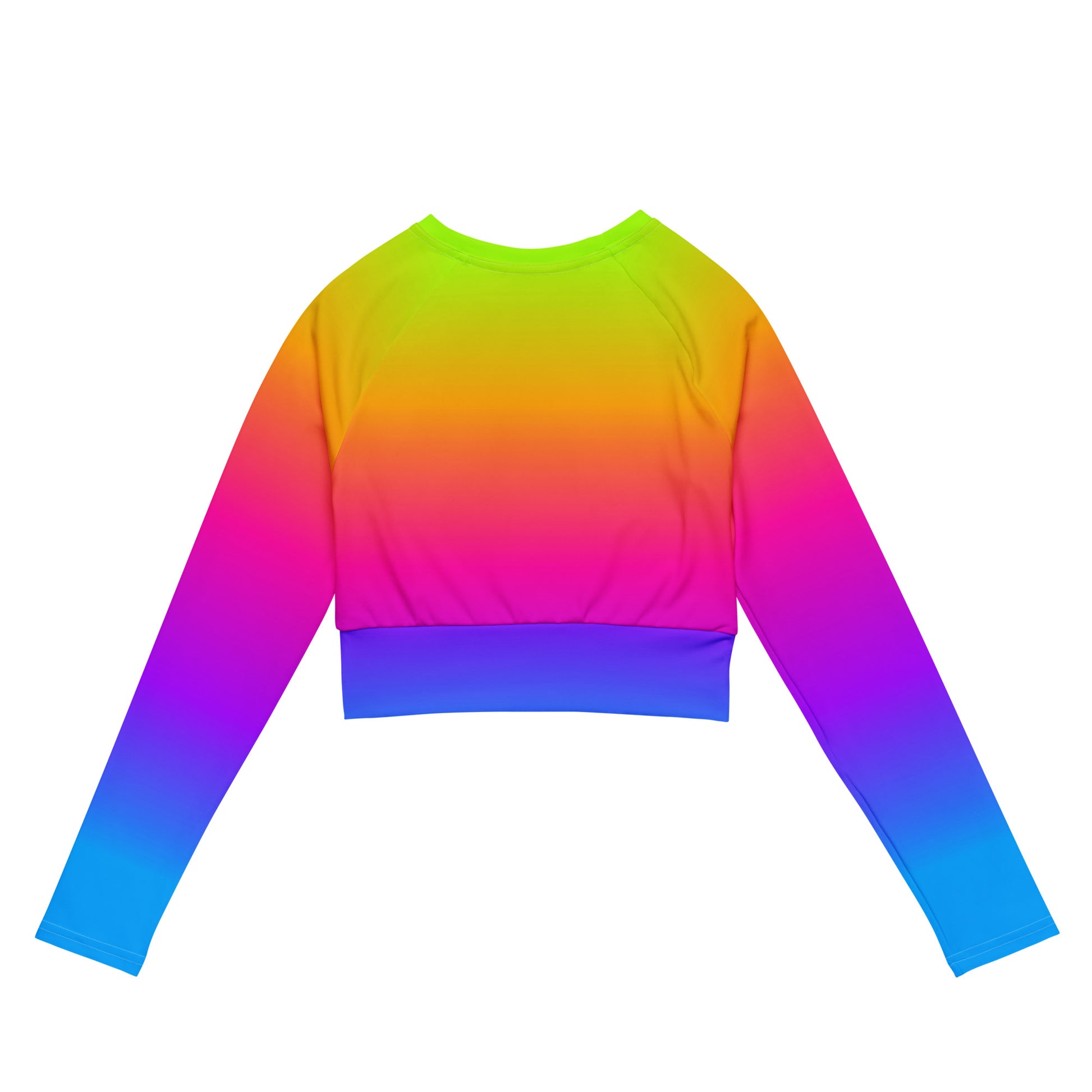 Colorful Ombre Long Sleeve Crop Top Shirt, Tie Dye Rash Guard UPF Beach Recycled Fitted Tee Women Adult Cute Plus Size Crewneck Starcove Fashion