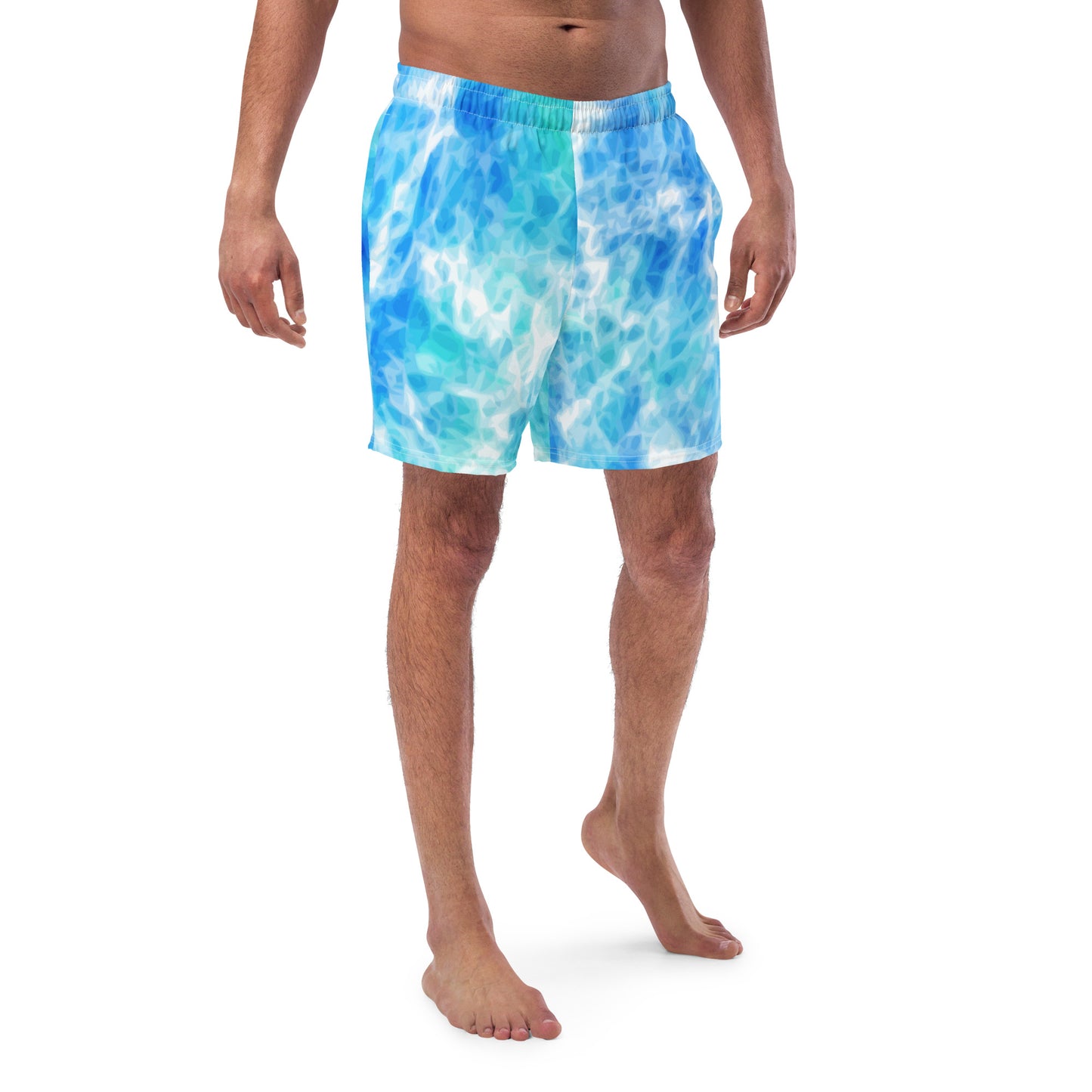 Tie Dye Men Swim Trunks, Blue Ocean Beach Mesh Pockets Beach Bathing Suit Plus Size Eco Designer Shorts Starcove Fashion