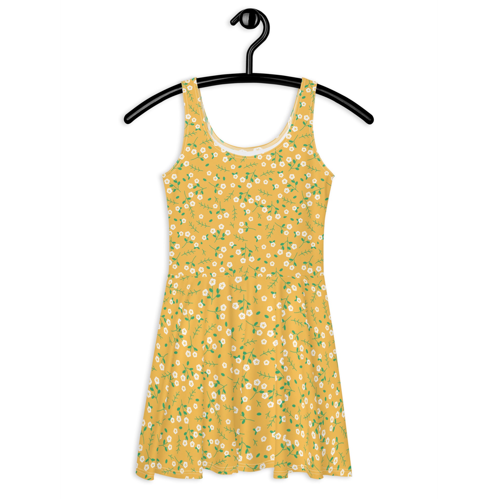 Yellow Floral Skater Dress Women, Daisy Flowers Print Summer Sleeveless Mini Short Cute Handmade Cocktail Party Sexy Casual Starcove Fashion