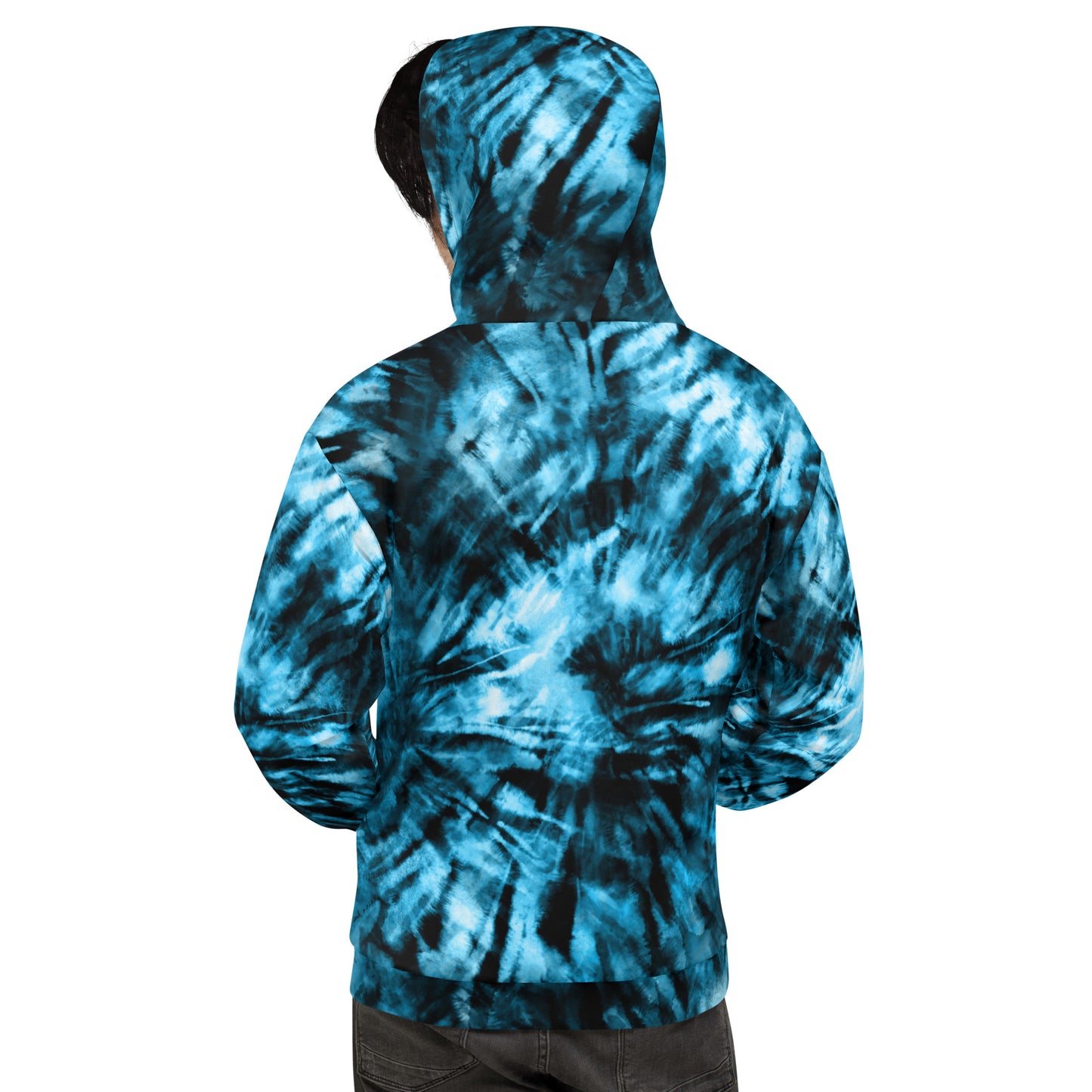 Blue Tie Dye Hoodie, Pullover Men Women Adult Aesthetic Graphic Cotton Hooded Sweatshirt with Pockets
