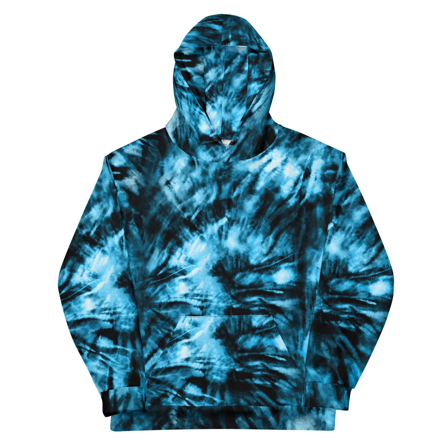 Blue Tie Dye Hoodie, Pullover Men Women Adult Aesthetic Graphic Cotton Hooded Sweatshirt with Pockets