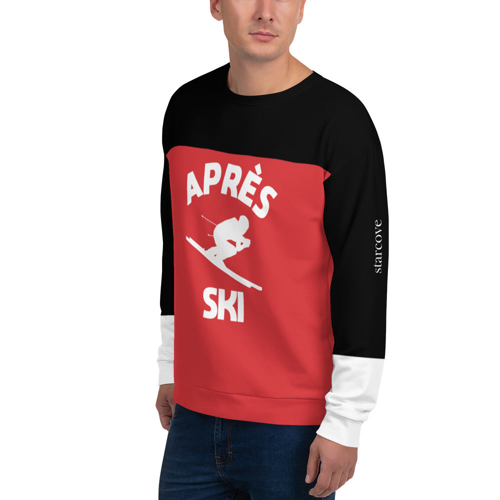 Apres Ski Sweatshirt, Black Red White Sweater, Alpine Skier Skiing Downhill Winter Sports Vintage 80s 90s Men Women Color Block Starcove Fashion