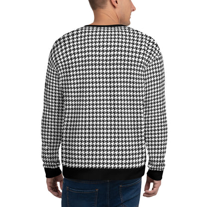 Houndstooth Black White Men Sweatshirt, Retro Pattern Check Plaid Cotton Sweater Jumper Vintage Designer Crewneck Starcove Fashion
