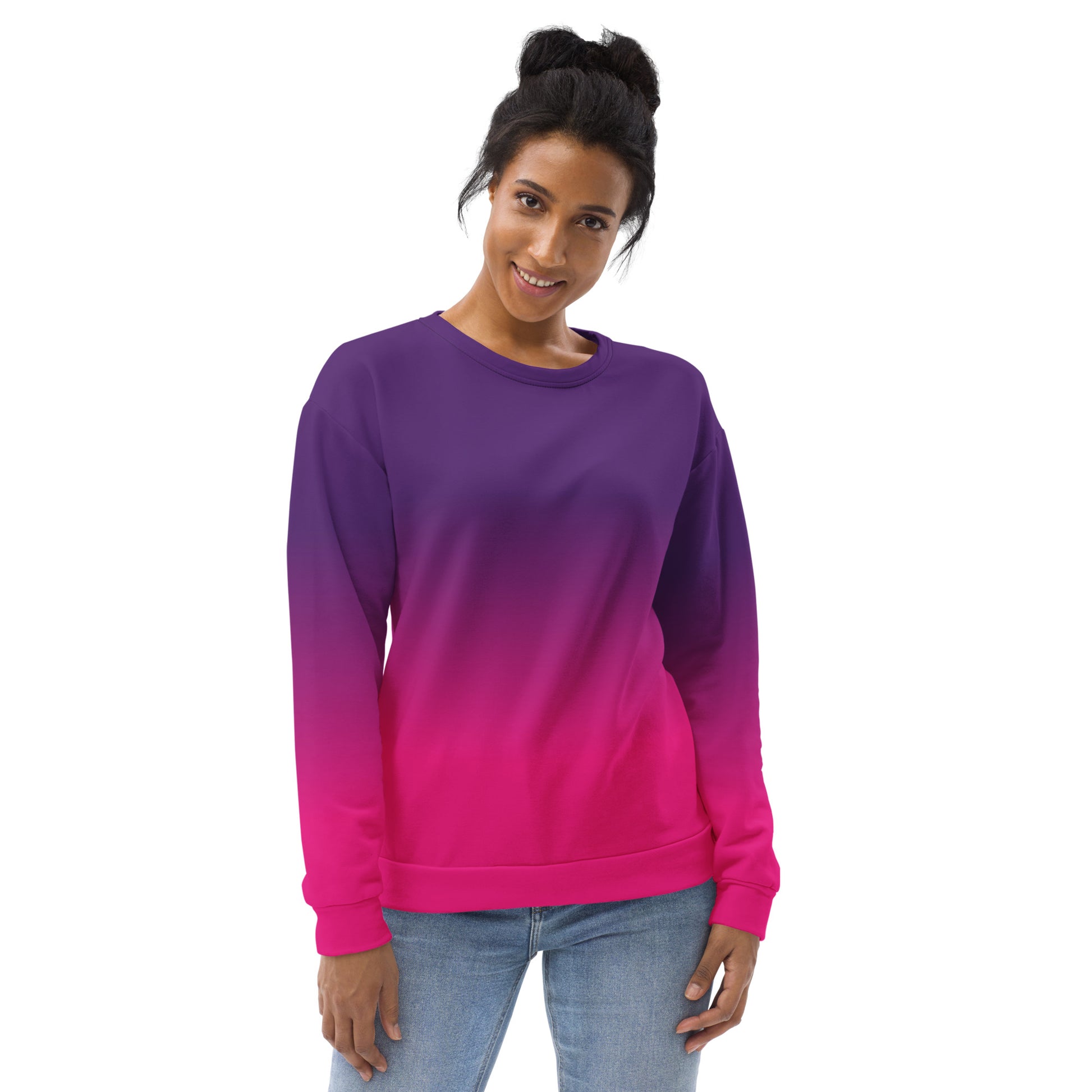 Pink Purple Ombre Sweatshirt, Gradient Tie Dye Crewneck Fleece