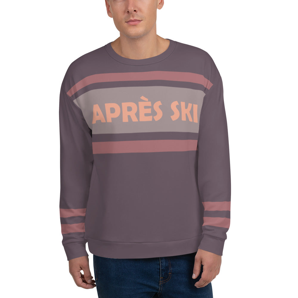 Apres ski sweater, Vintage Retro Aesthetic Purple Sweatshirt Block Cotton Skiing Skier Snow Winter Striped Pullover Men Women Starcove Fashion