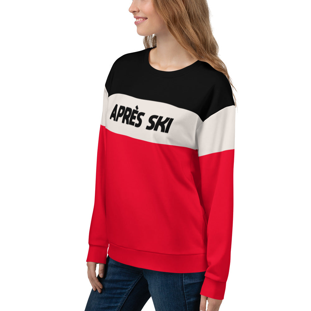 Apres ski sweater, Vintage Ski Sweatshirt Black Red Color Block Women Skiing Skier Snow 80s 90s Retro Winter Striped Pullover Men Crewneck Starcove Fashion