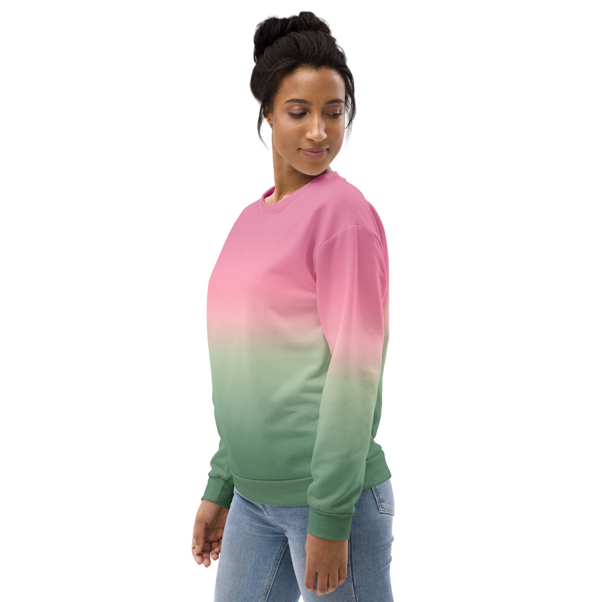 Pink Green Ombre Sweatshirt, Gradient Tie Dye Crewneck Fleece Cotton Sweater Jumper Pullover Men Women Adult Aesthetic Top Starcove Fashion