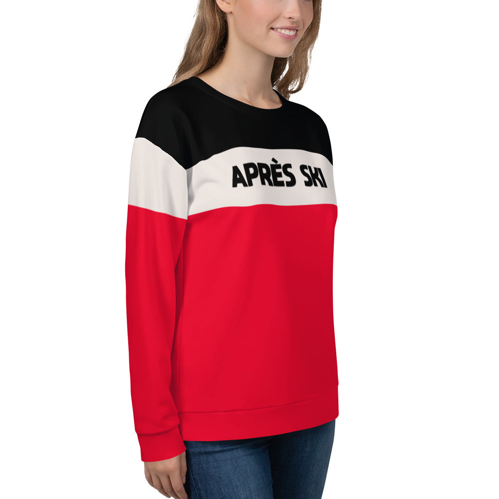 Apres ski sweater, Vintage Ski Sweatshirt Black Red Color Block Women Skiing Skier Snow 80s 90s Retro Winter Striped Pullover Men Crewneck Starcove Fashion