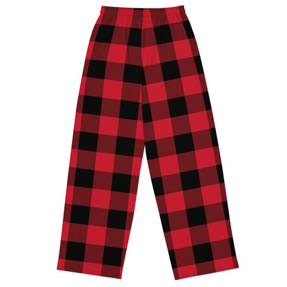 Buffalo Plaid Lounge Pants with Pockets, Red and Black Check Pattern Unisex Men Women Wide Leg PJ Pajamas Comfy Plus Size Drawstring Yoga Starcove Fashion
