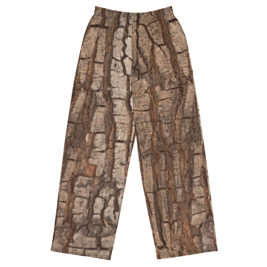 Tree Bark Pants, Camo Forest Costume Wood Halloween Adult Men Women Wide Leg Sweatpants Pockets Plus Size Drawstring Starcove Fashion