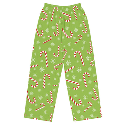 Candy Cane Lounge Pants with Pockets, Holiday Christmas Unisex Men Women Wide Leg Sweatpants PJ Pajamas Plus Size Drawstring Yoga Starcove Fashion