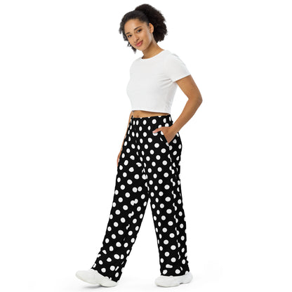 Polka Dots Lounge Pants with Pockets, Black White Unisex Men Women Wide Leg Sweatpants PJ Pajamas Comfy Plus Size Drawstring Yoga Starcove Fashion