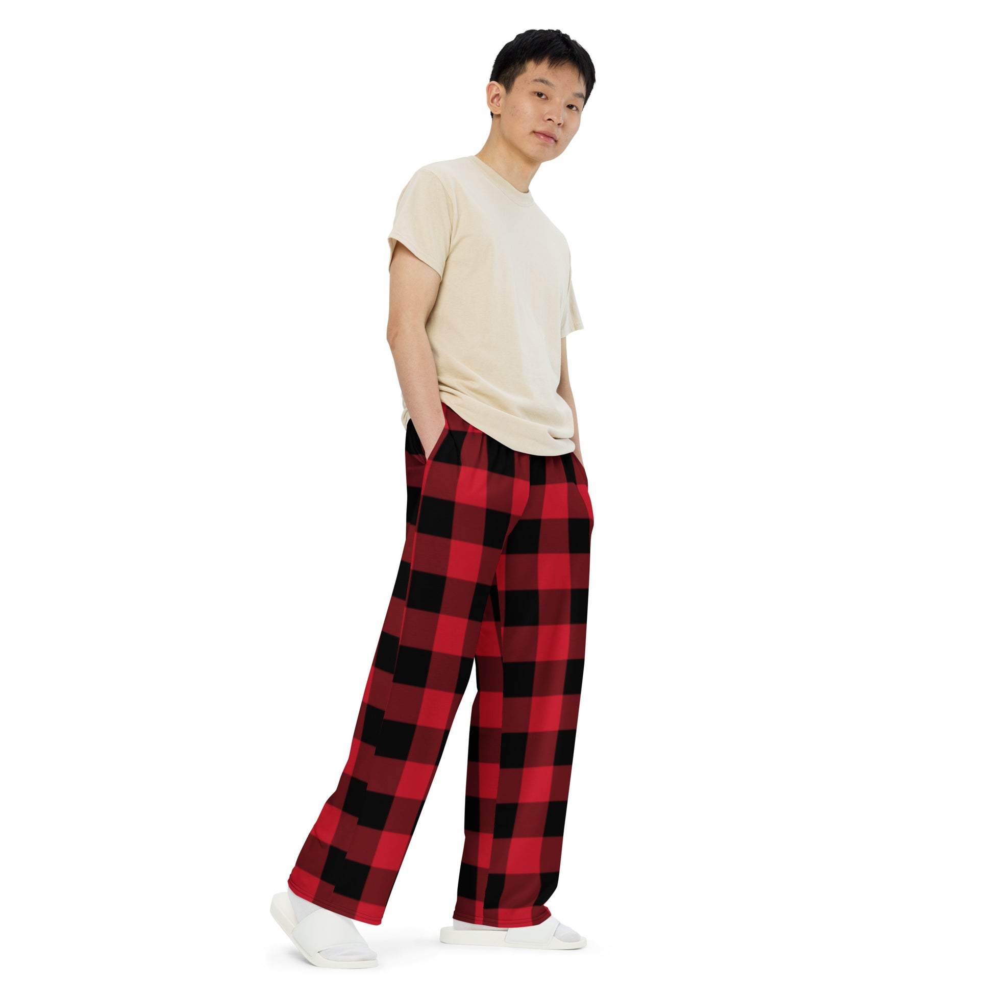 Women Buffalo Plaid Pajama Pants Sleepwear,White Black Buffalo Plaid,Medium