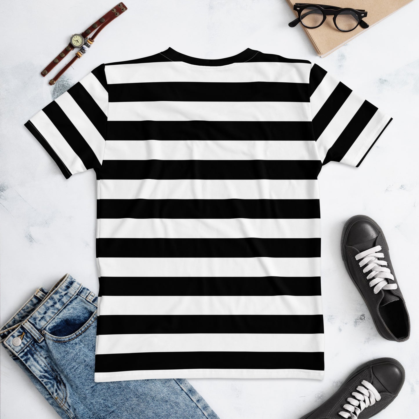 Black and White Striped Women Tshirt, Vintage Retro Designer Adult Graphic Aesthetic Fashion Fitted Crewneck Tee Shirt Top Starcove Fashion