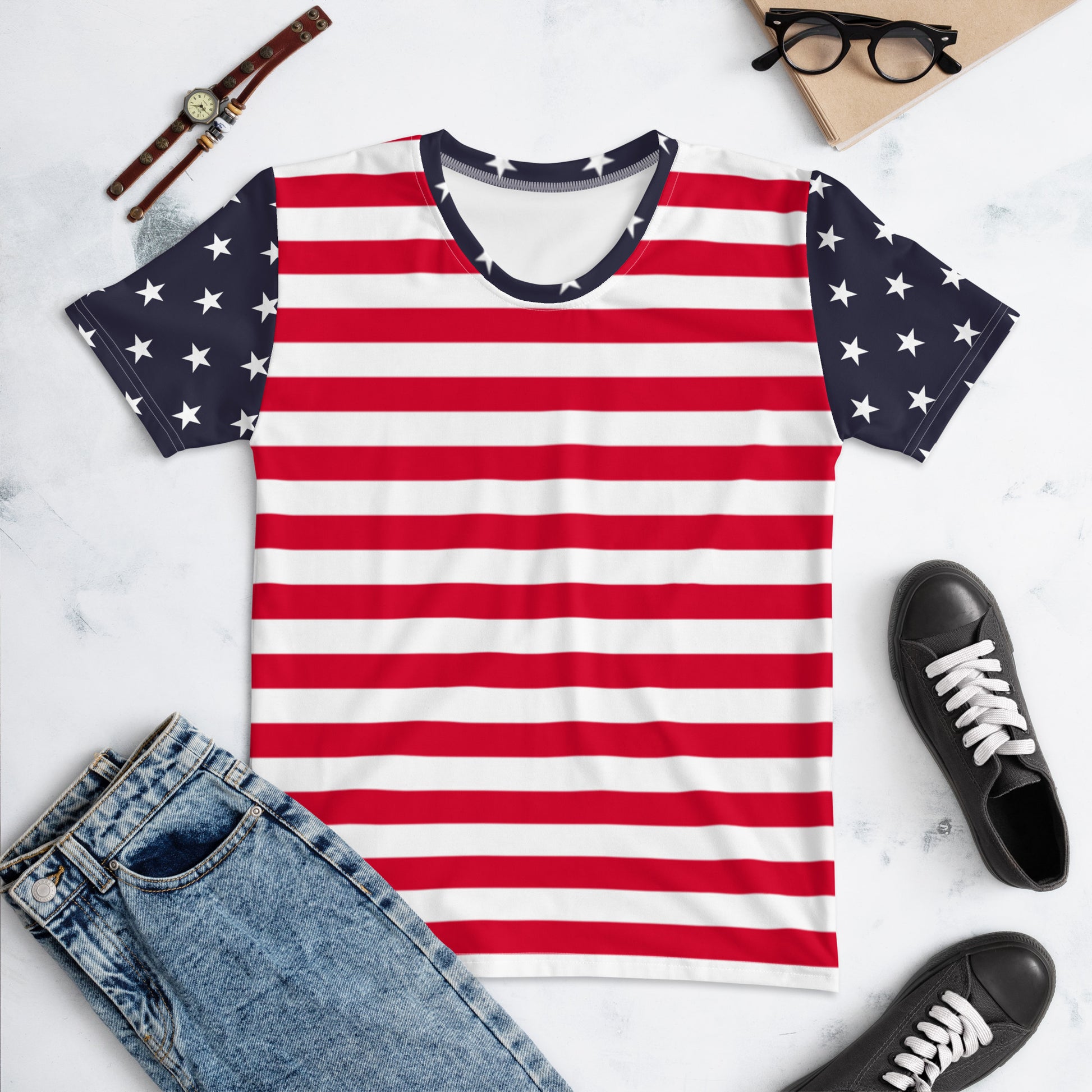 USA Red White Blue T-shirt American Flag U.S.A Stars Stripes-CL