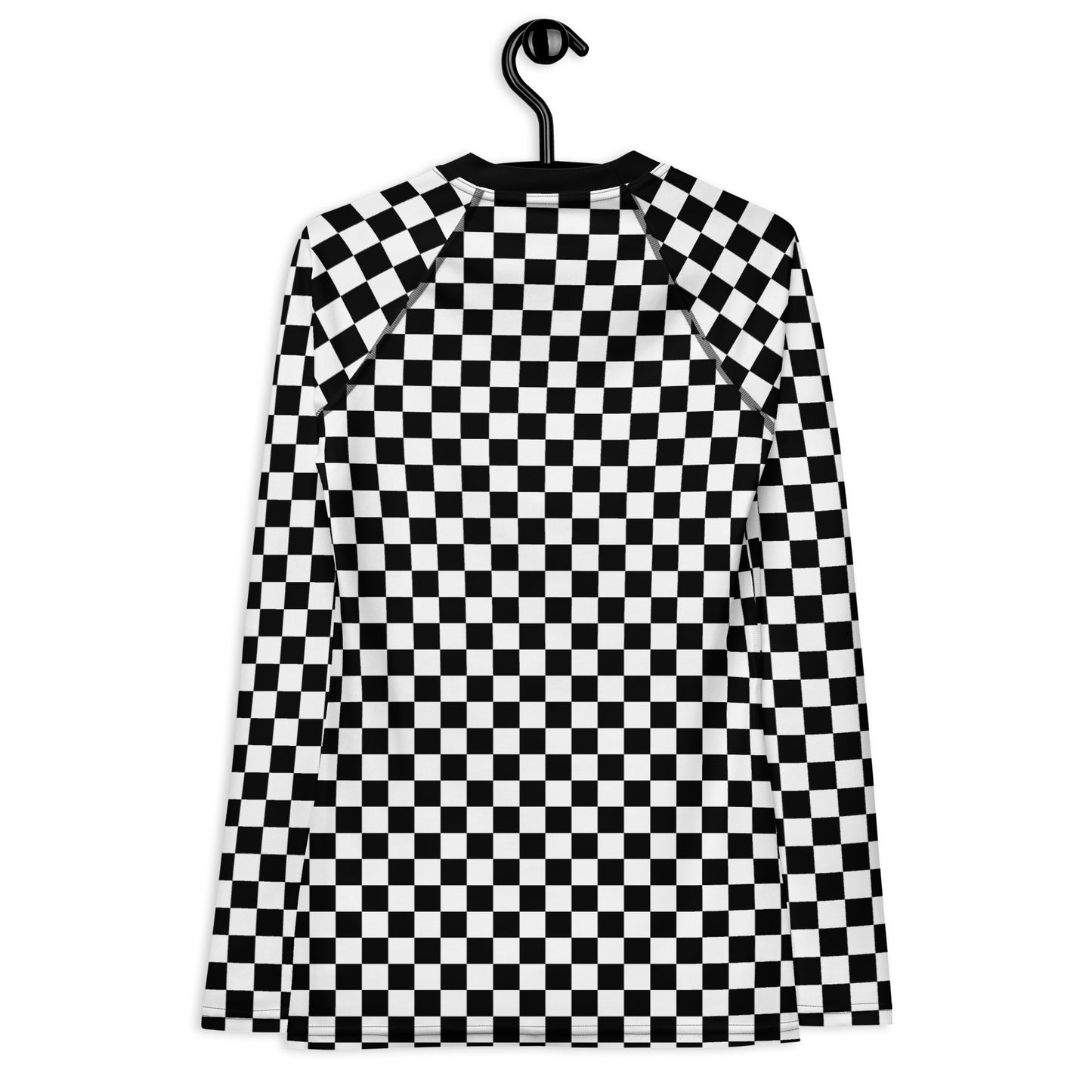 Checkered Women's Rash Guard, Black White Check Print Surf Long Sleeve Swim Shirt Swimwear Sun Protection Jiu Jitsu Wet Suit UPF Cover Starcove Fashion