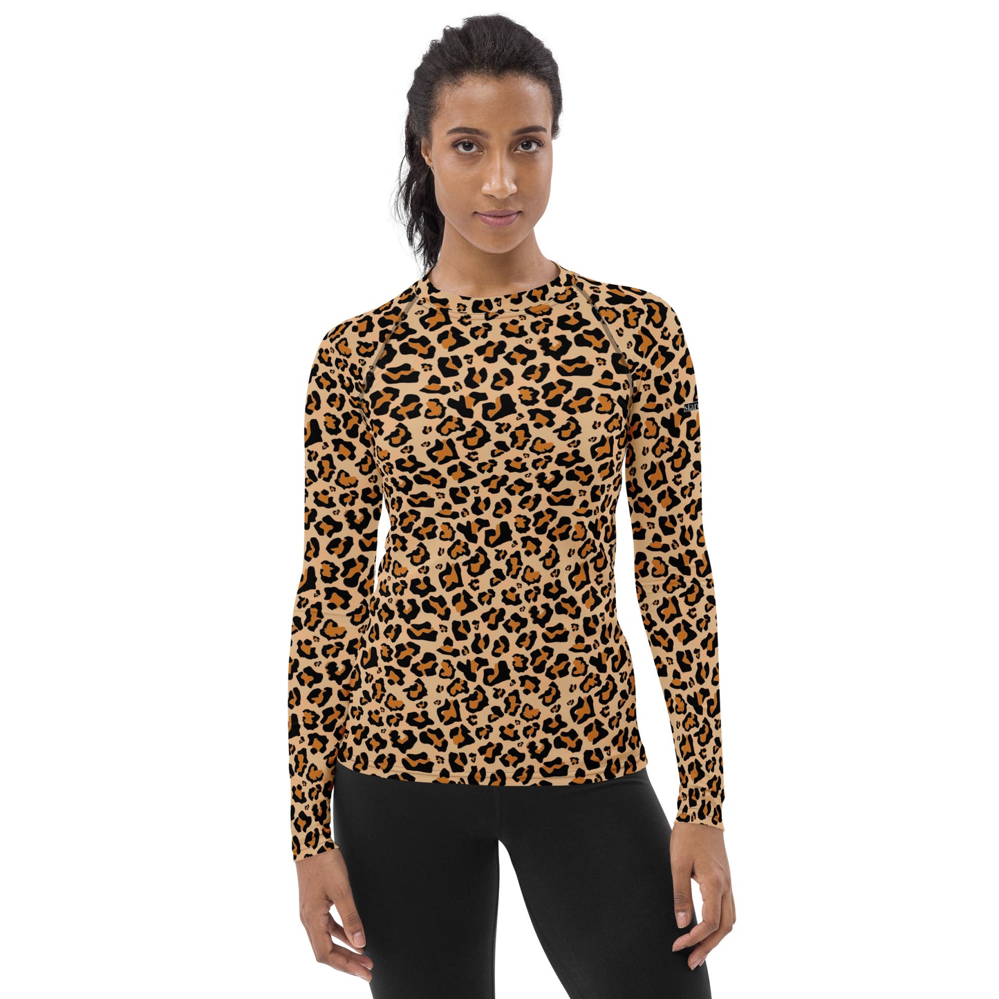 Leopard Women's Rash Guard, Animal Cheetah Print Swim Surf Shirt Long Sleeve Swimwear Sun Protection Designer Wet Suit UPF Cover