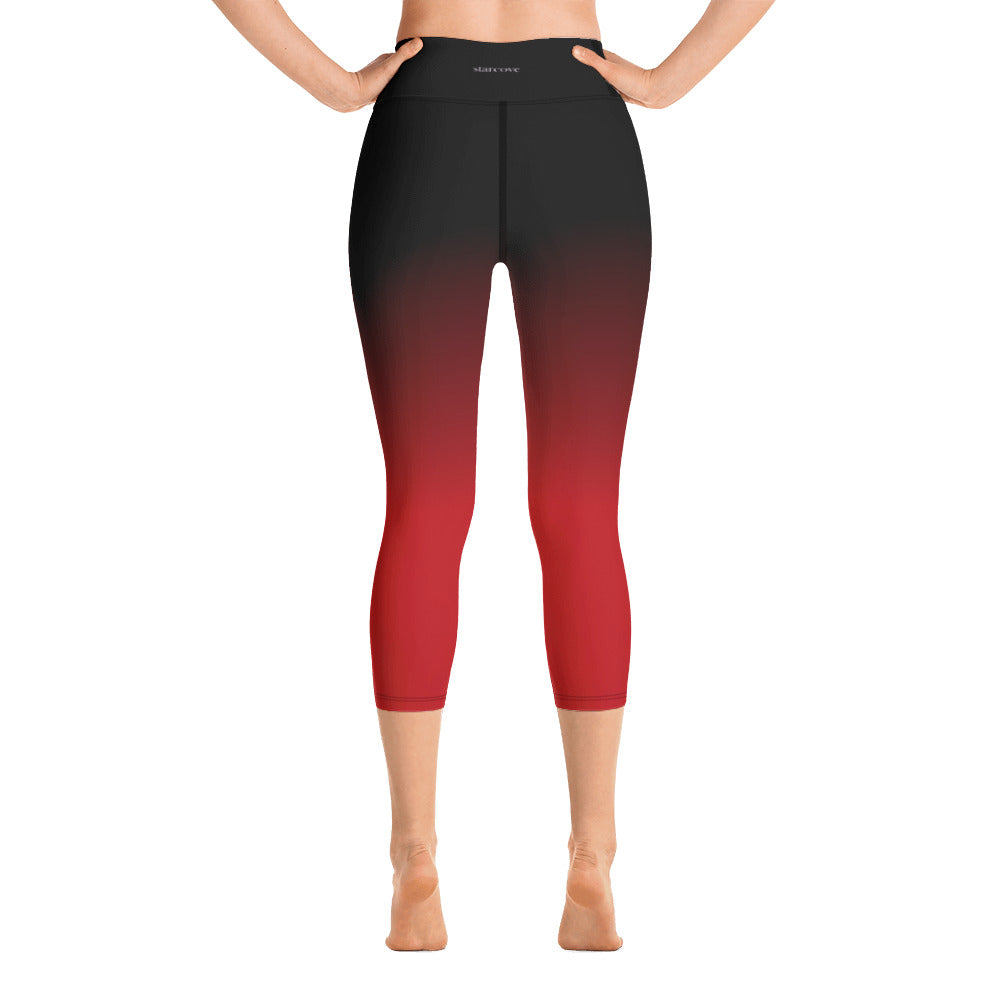 Black Red Ombre Yoga Capri Leggings Women, Tie Dye Cropped High Waisted Pants Printed Workout Fun Designer Tights Gift Starcove Fashion