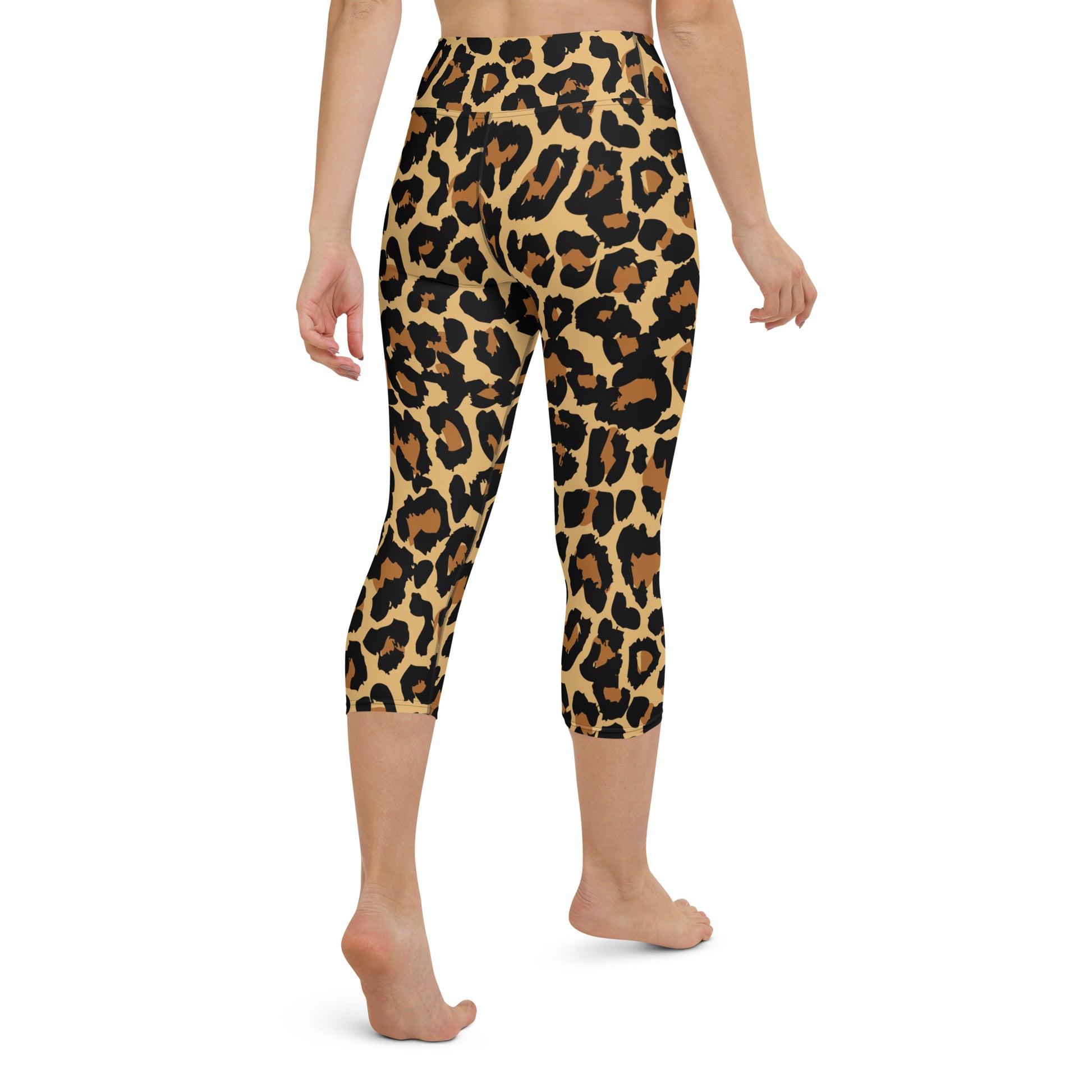 Leopard Print Yoga Capri Leggings, High Waisted Sexy Cheetah Animal Graphic Workout Gym Designer Tights  Pants for Women Starcove Fashion