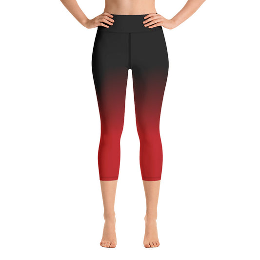 Black Red Ombre Yoga Capri Leggings Women, Tie Dye Cropped High Waisted Pants Printed Workout Fun Designer Tights Gift Starcove Fashion