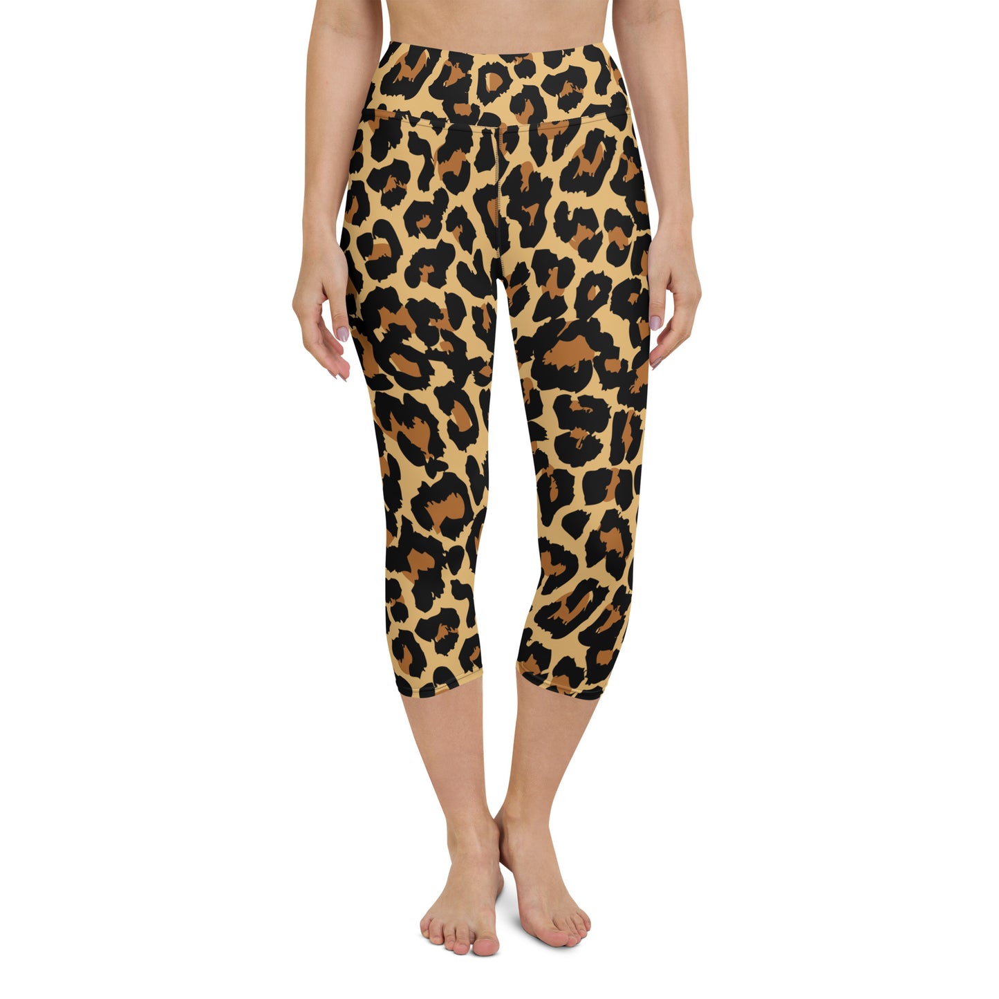 Leopard Print Yoga Capri Leggings, High Waisted Sexy Cheetah Animal Graphic Workout Gym Designer Tights  Pants for Women Starcove Fashion