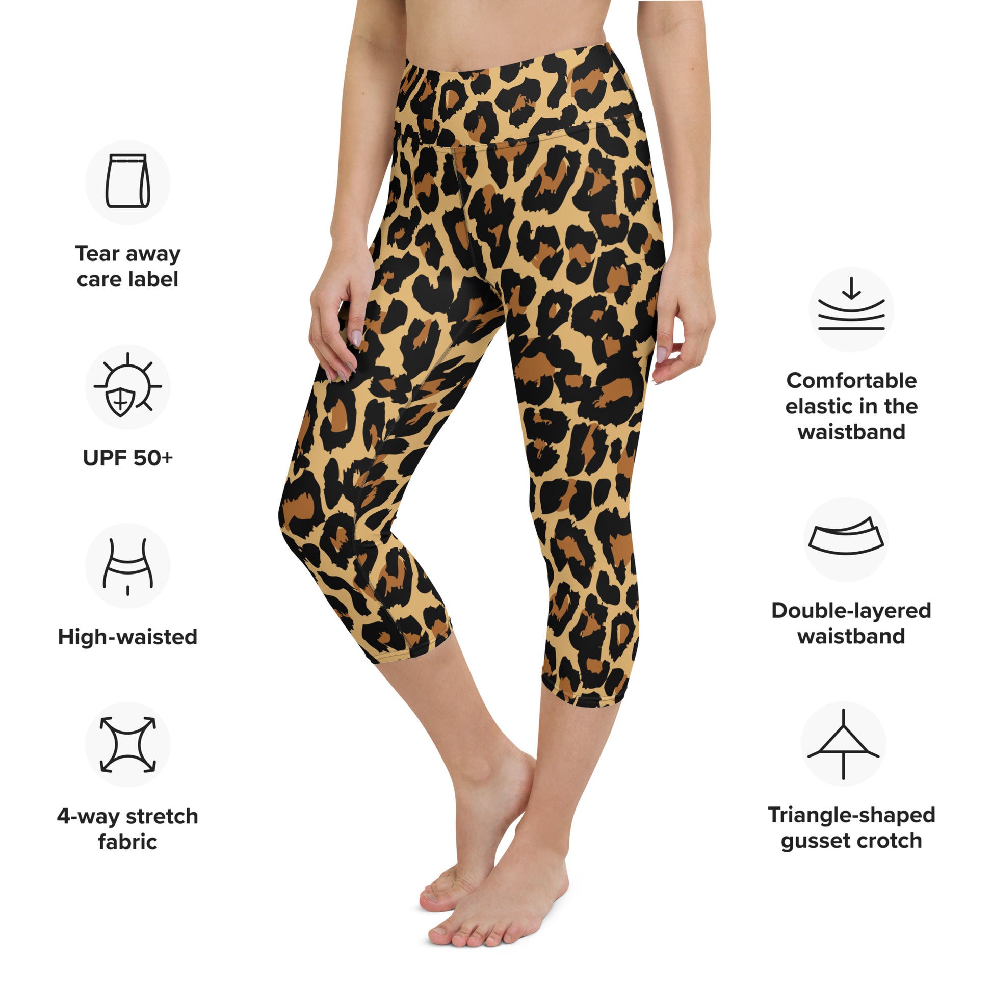 Leopard Print Yoga Capri Leggings, High Waisted Sexy Cheetah Animal Graphic  Workout Gym Designer Tights Pants for Women