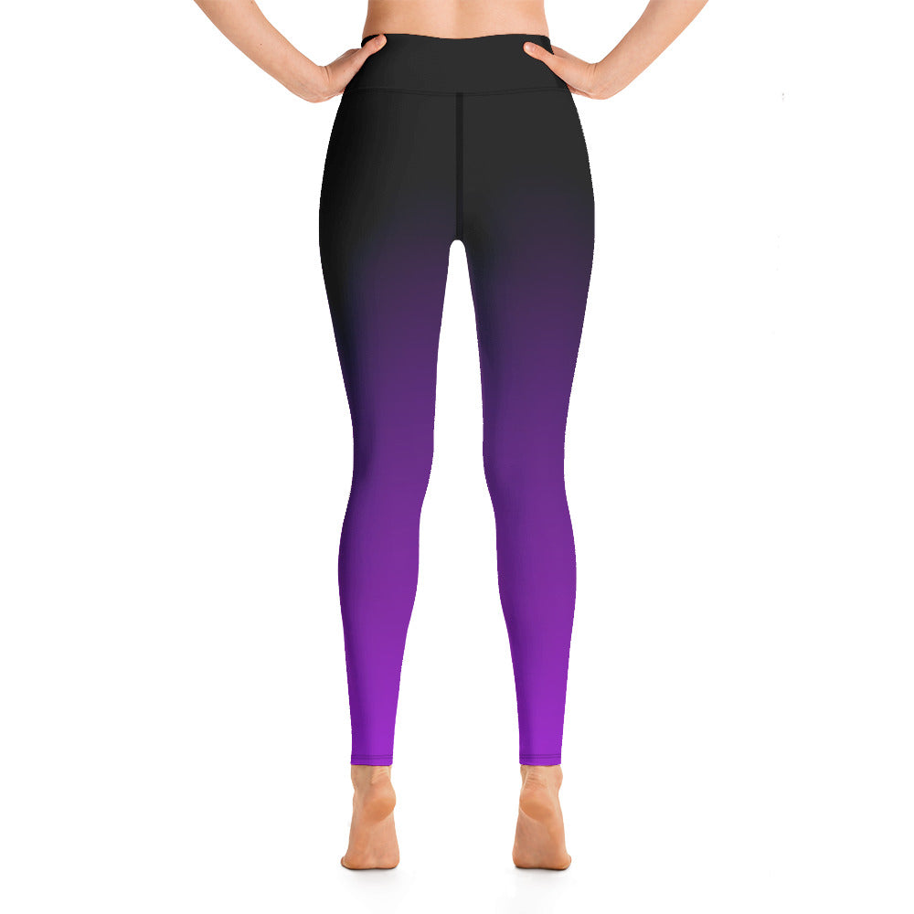 Purple Black Ombre Yoga Leggings, Gradient Women High Waisted