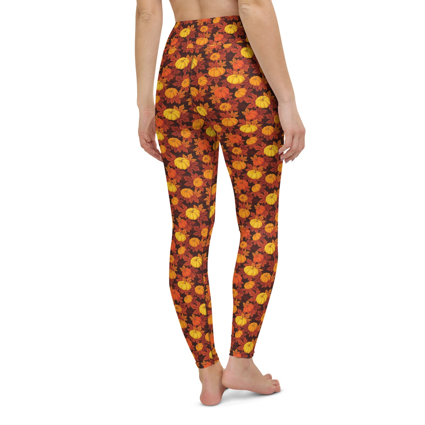Pumpkins Fall Leaves Yoga Leggings Women, Autumn Thanksgiving High Waisted Pants Cute Printed Graphic Workout Designer Tights Starcove Fashion