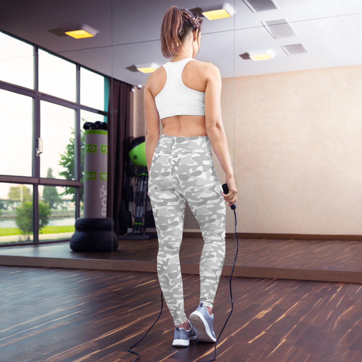 White Camo Yoga Leggings Women, Camouflage High Waisted Pants Cute Printed Workout Running Gym Designer Tights