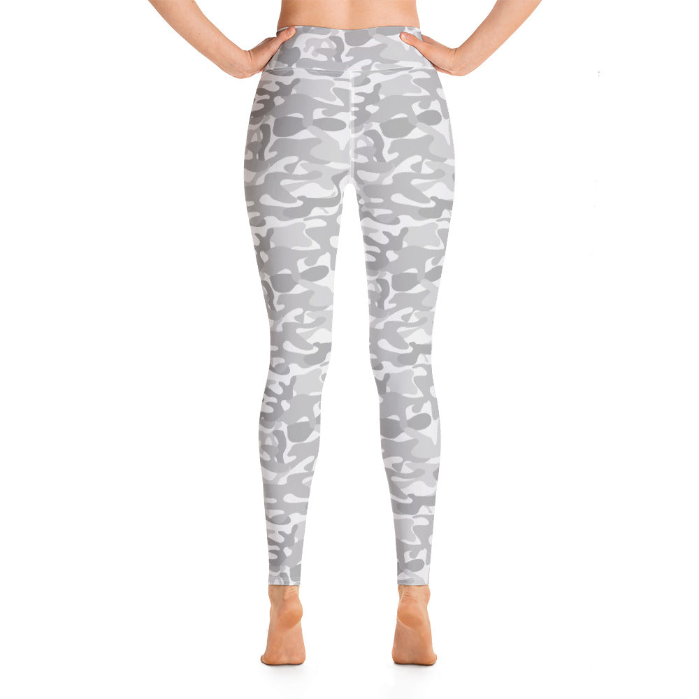 White Camo Yoga Leggings Women, Camouflage High Waisted Pants Cute Printed Workout Running Gym Designer Tights