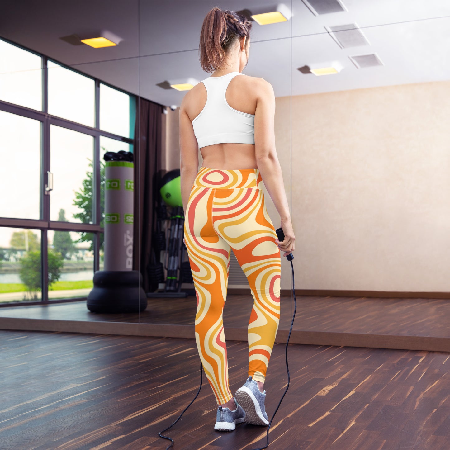 Funky Yoga Leggings Women, Orange Trippy 70s High Waisted Pants Cute Printed Graphic Workout Running Gym Designer Tights Starcove Fashion