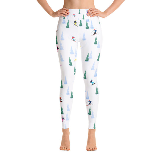 Ski Yoga Leggings Women, Skiing Downhill Trees Winter Sport High Waisted Pants Cute Printed Graphic Workout Gym Designer Tights Starcove Fashion