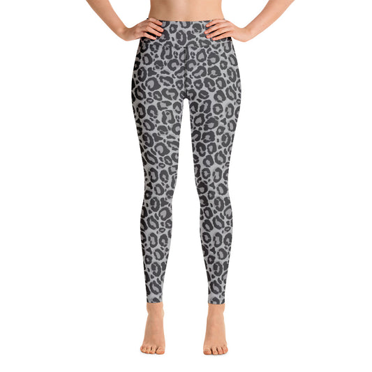 Grey Leopard Yoga Leggings Women, Animal Print High Waisted Pants Cute Printed Graphic Workout Running Gym Designer Tights Starcove Fashion