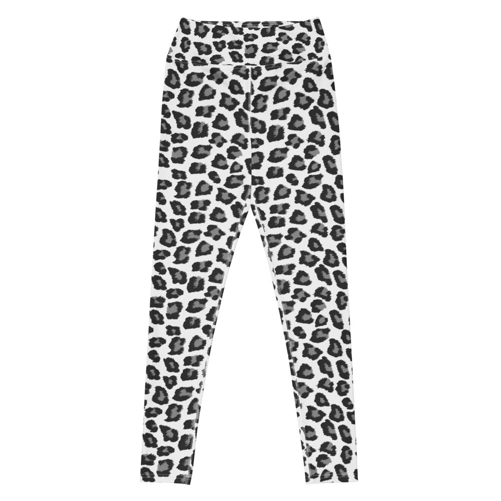 Snow Leopard Yoga Leggings Women, Black white High Waisted Pants Cute Graphic Workout Running Gym Designer Tights Starcove Fashion