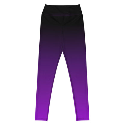 Purple Black Ombre Yoga Leggings, Gradient Women High Waisted Workout Dip Tie Dye Pants Printed Sexy Festival Tights Starcove Fashion