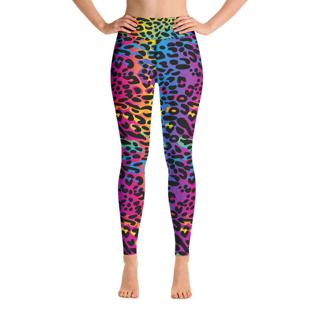 Rainbow Leopard Yoga Leggings Women, Colorful Gradient Animal Print High Waisted Pants Cute Workout Gym Designer Tights Starcove Fashion