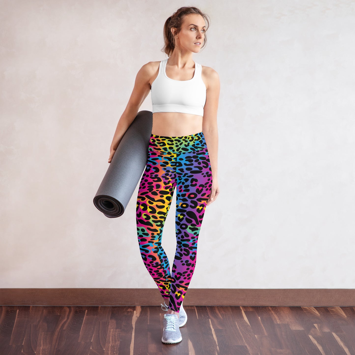 Rainbow Leopard Yoga Leggings Women, Colorful Gradient Animal Print High Waisted Pants Cute Workout Gym Designer Tights Starcove Fashion