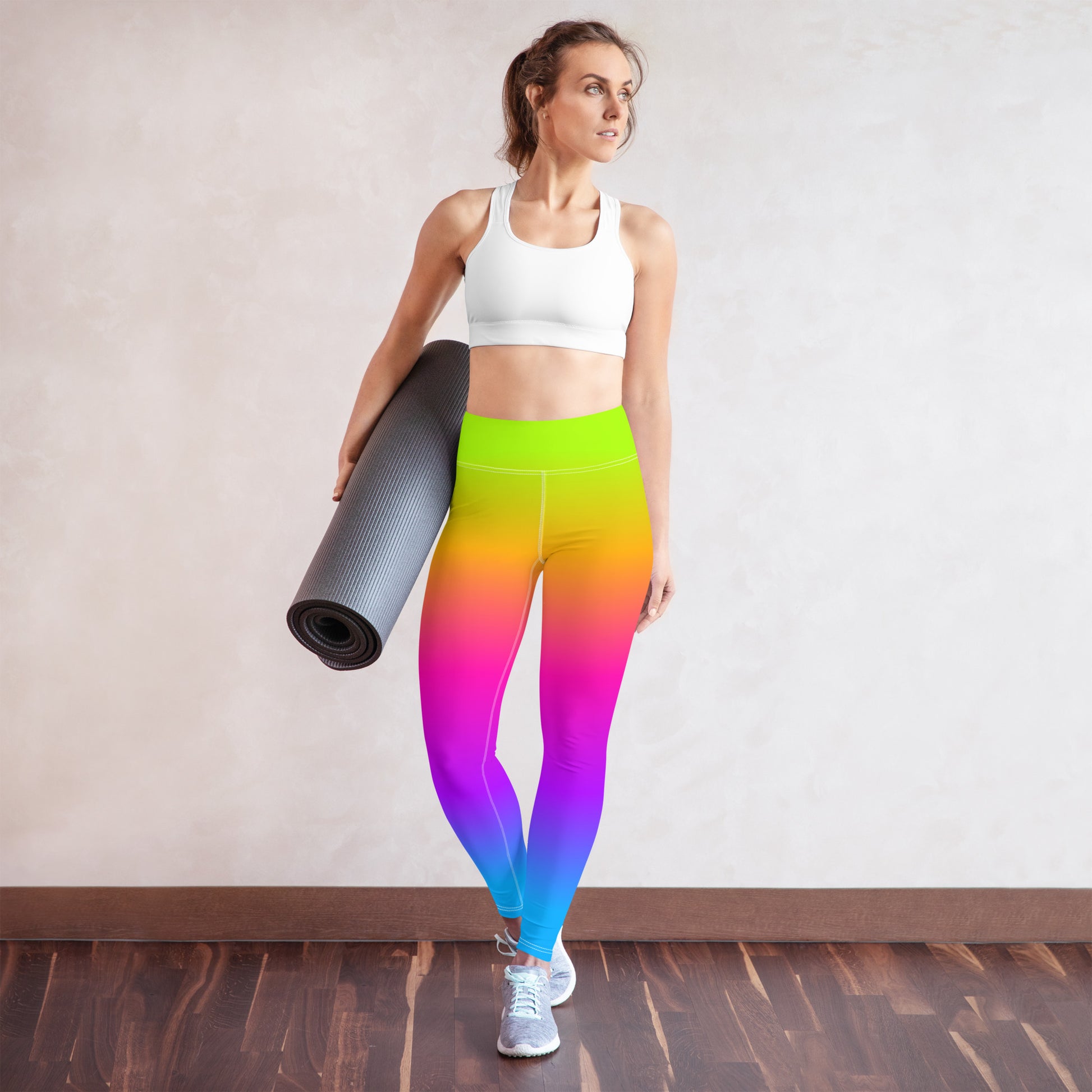 Rainbow Yoga Leggings Women, Tie Dye Gradient Ombre High Waisted