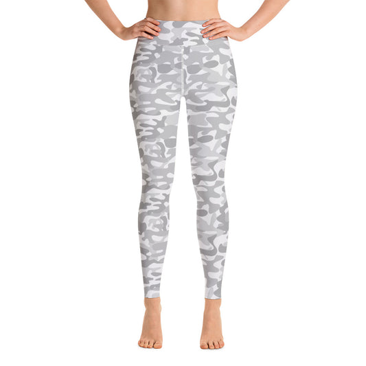 White Camo Yoga Leggings Women, Camouflage High Waisted Pants Cute Printed Workout Running Gym Designer Tights Starcove Fashion