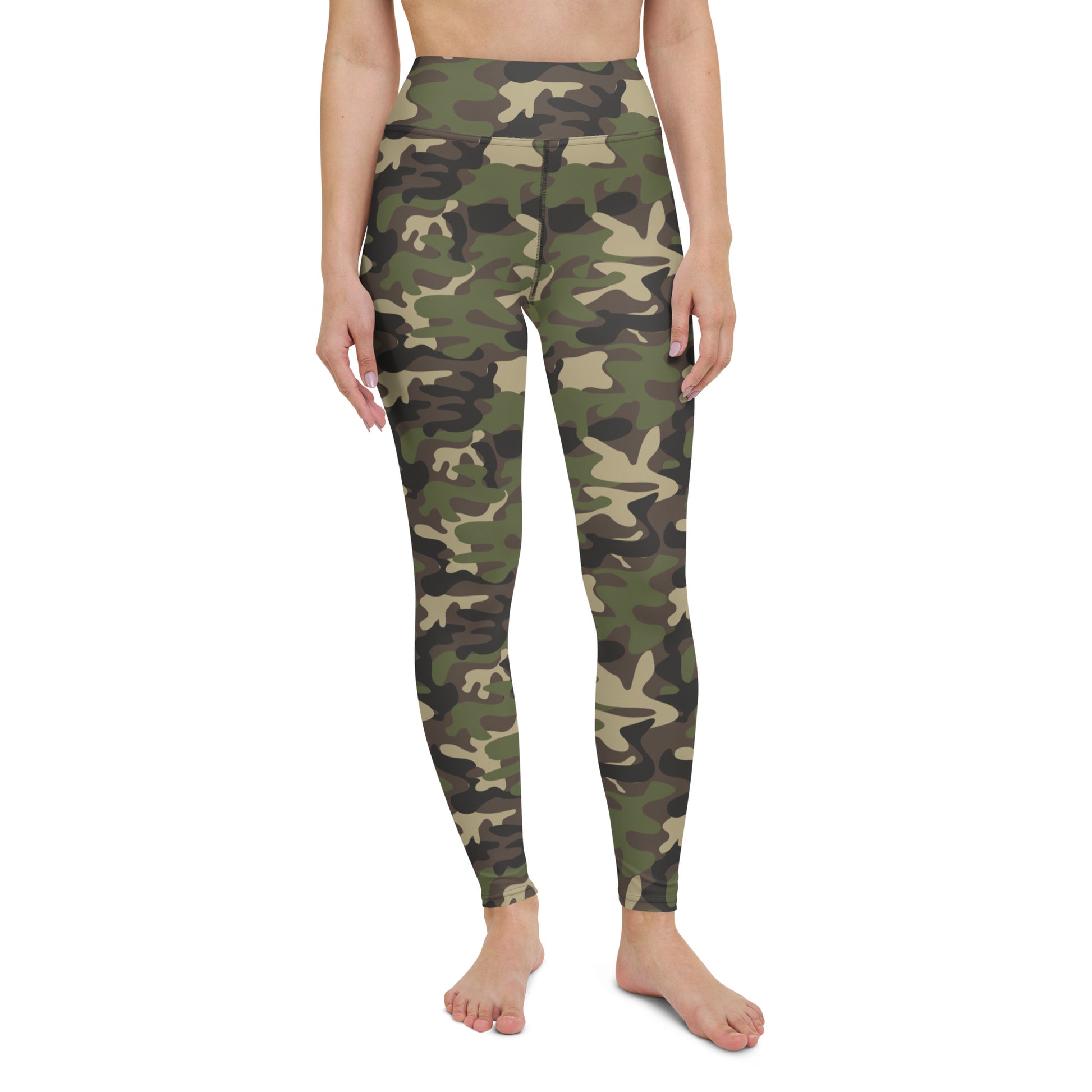 Grey Camo Yoga Leggings Women, Camouflage High Waisted Pants Cute
