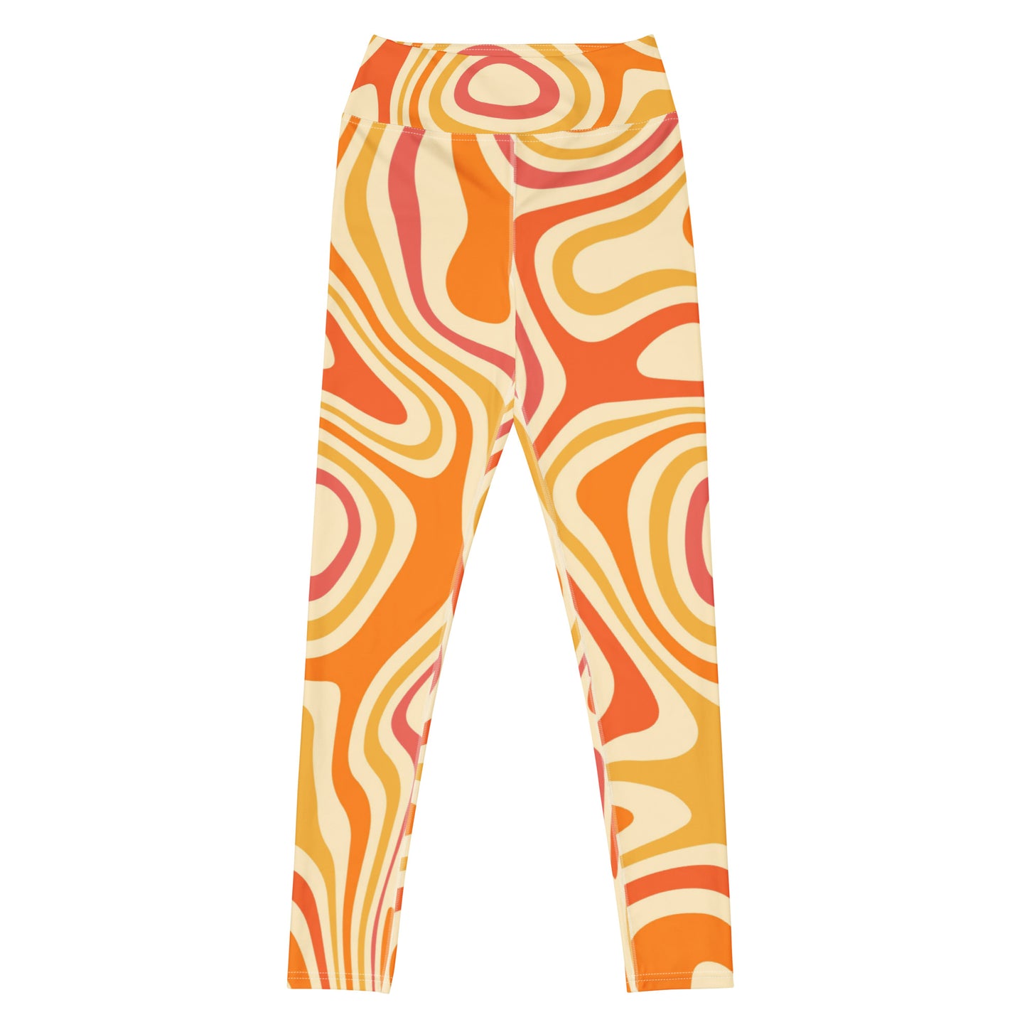 Funky Yoga Leggings Women, Orange Trippy 70s High Waisted Pants Cute Printed Graphic Workout Running Gym Designer Tights Starcove Fashion