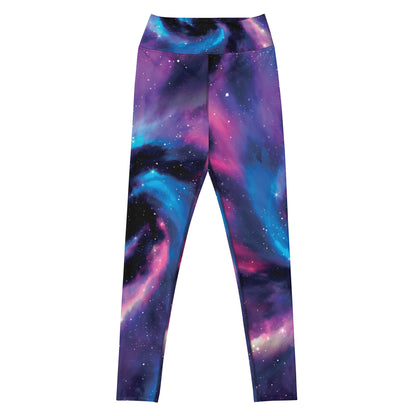 Galaxy Yoga Leggings Women, Space Universe Stars Purple High Waisted Pants Cute Printed Workout Running Gym Designer Tights