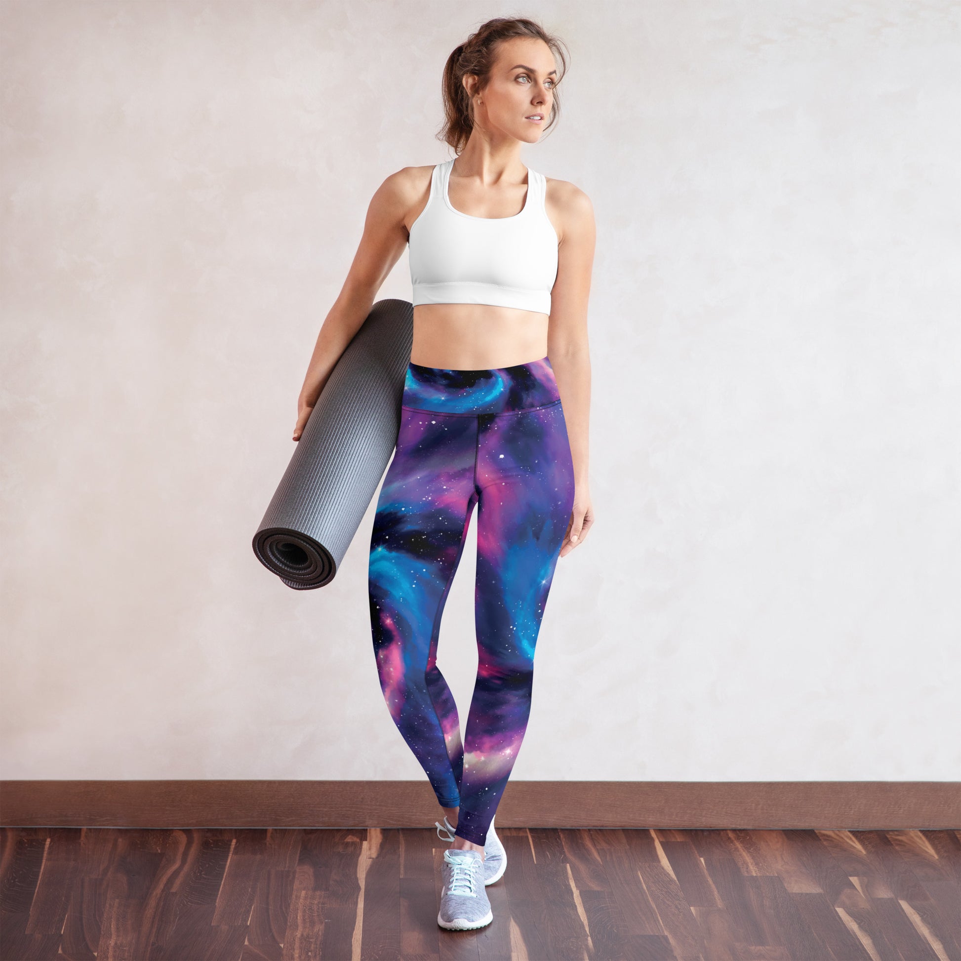 Galaxy Yoga Leggings Women, Space Universe Stars Purple High Waisted Pants Cute Printed Workout Running Gym Designer Tights Starcove Fashion