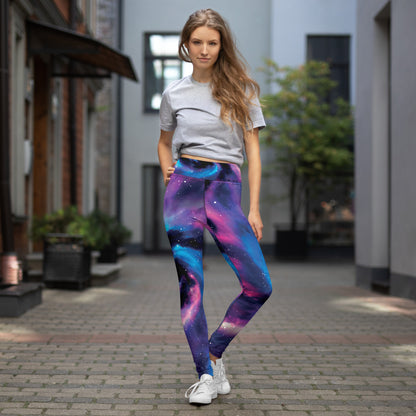 Galaxy Yoga Leggings Women, Space Universe Stars Purple High Waisted Pants Cute Printed Workout Running Gym Designer Tights