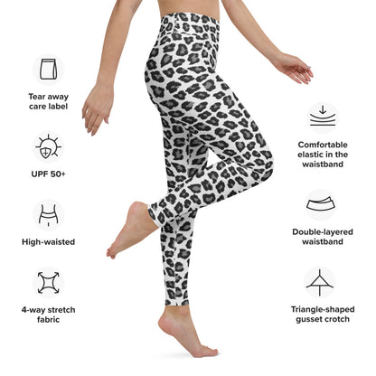 Snow Leopard Yoga Leggings Women, Black white High Waisted Pants Cute Graphic Workout Running Gym Designer Tights Starcove Fashion