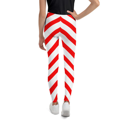 Girls Candy Cane Leggings (8-20), Red Striped Printed Kids Christmas Holiday Festive Youth Teen Cute Xmas Yoga Pants Graphic Fun Tights Gift Starcove Fashion