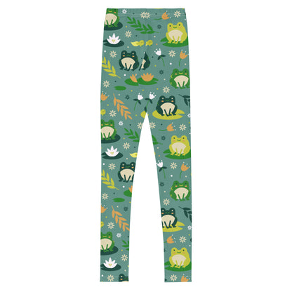Frog Girls Leggings (8-20), Green Youth Teen Cute Printed Kids Yoga Pants Graphic Fun Tights Tween Daughter 