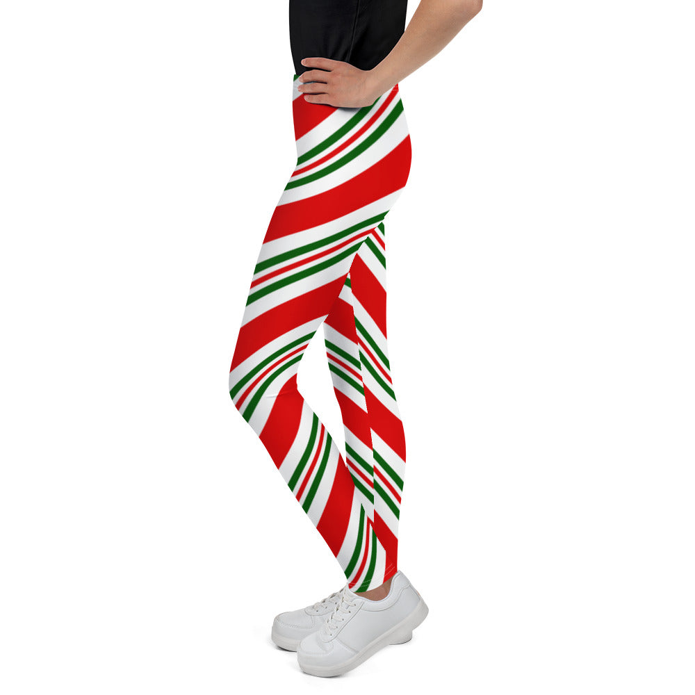 Candy Cane Girls Leggings (8-20), Red White Green Youth Teen Cute Printed Kids Yoga Pants Graphic Fun Tights Gift Daughter  Starcove Fashion